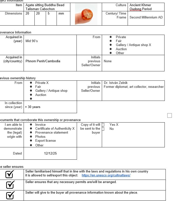 古高棉，乌东时期 Agate 坐佛珠护身符宝石 - 20 mm #4.3