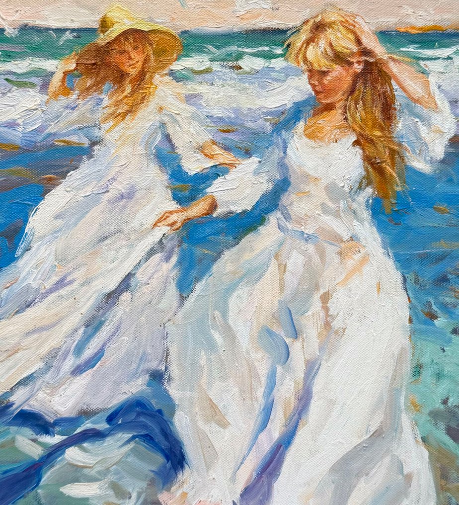 Boris Thoubanoff (1947) - Femmes en Robe Blanche au Rivage #3.2