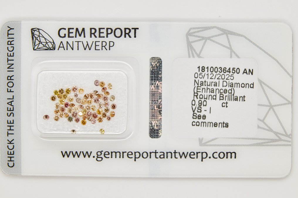 χωρίς τιμή ασφαλείας - 63 pcs Διαμάντι (Επεξεργασμένου χρώματος) - 0.90 ct - Στρογγυλό - VS1, VS2, SI1, SI2, I1, I2, I3 - Gem Report Antwerp (GRA) #1.0