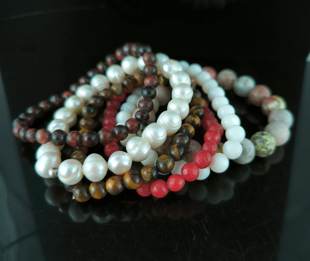 Πέρλα του ποταμού, Μάργαρο, Ρουμπίνι, Μάτι τίγρης, μάτι αετού, ροδοκρύσταλλος Κοσμήματα - Ύψος: 10 mm - Πλάτος: 10 mm- 97.16 g - (1) #3.2