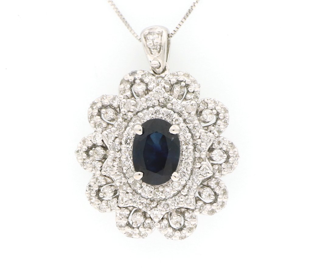 没有保留价 - 耳环 - 18K包金 白金 -  1.12ct. tw. 钻石 (天然)  - 蓝宝石 #1.0