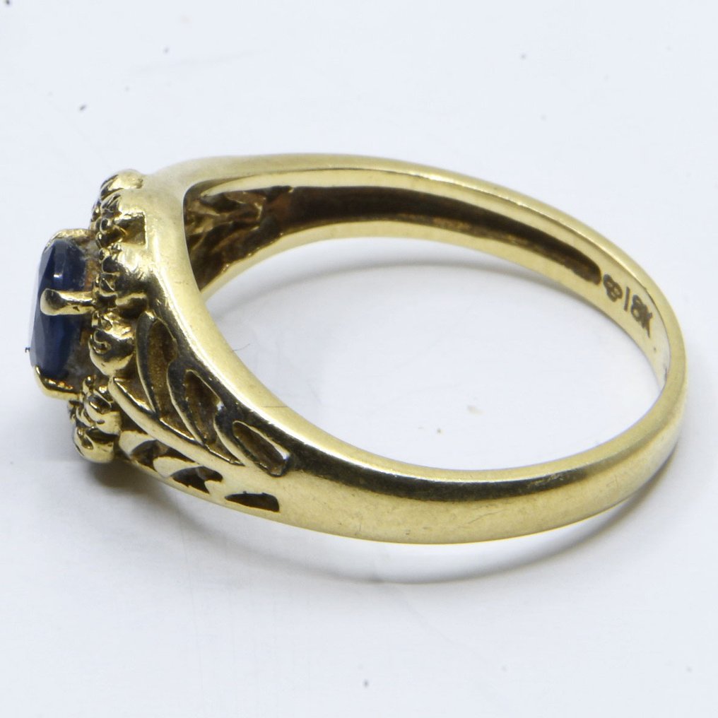 戒指 - 18 克拉 黃金 -  1.06ct. tw. 藍寶石 - 鉆石 #2.1