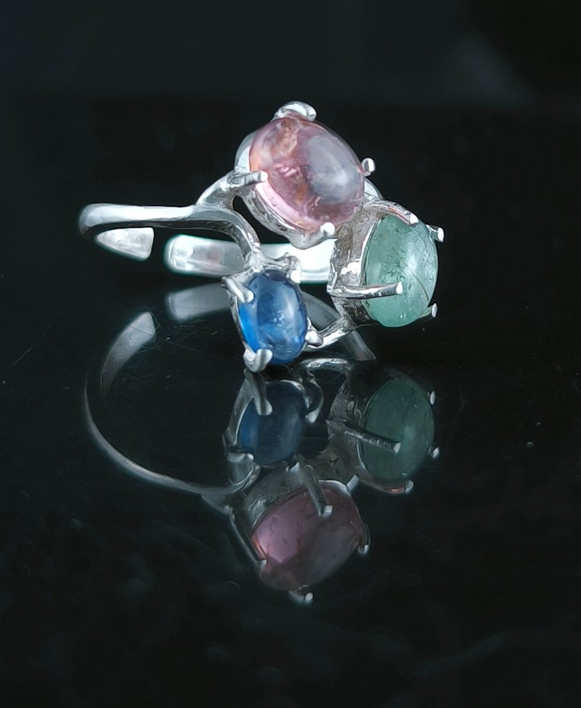 Kyanit - Sølv - Amulet ring - Turmalin #2.1