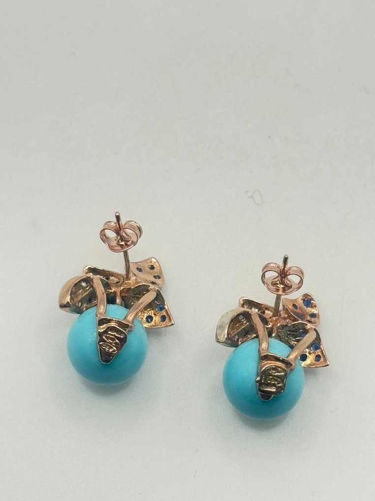 χωρίς τιμή ασφαλείας - Σκουλαρίκια - 9 kt. Ασημί, Ροζ χρυσό Τυρκουάζ - Ζαφείρι #4.3