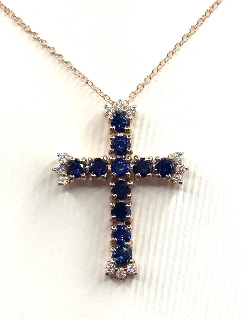 Halskette mit Anhänger - 18 kt Roségold -  2.50ct. tw. Saphir - Diamant #1.0