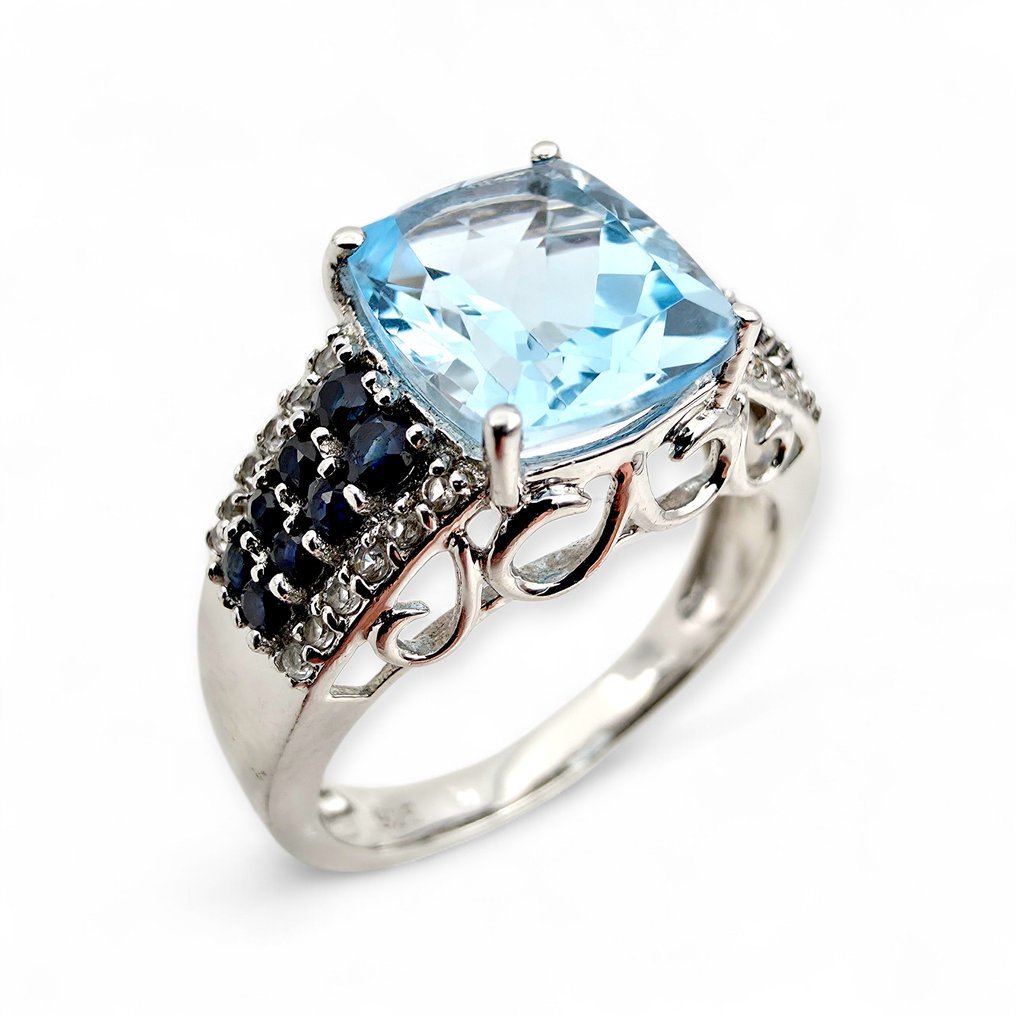 Senza prezzo di riserva - Anello Argento - Topaz, Sapphire (Certificato) #1.0
