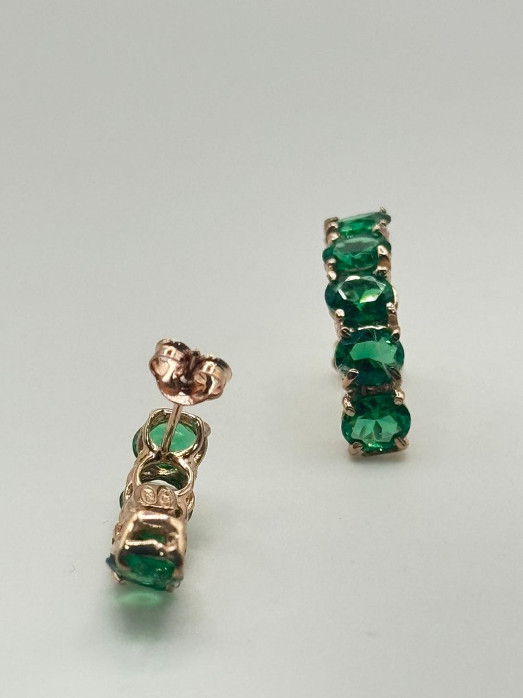 Sem preço de reserva - Brincos - 9 kt. Prata, Ouro rosa Esmeralda #3.2