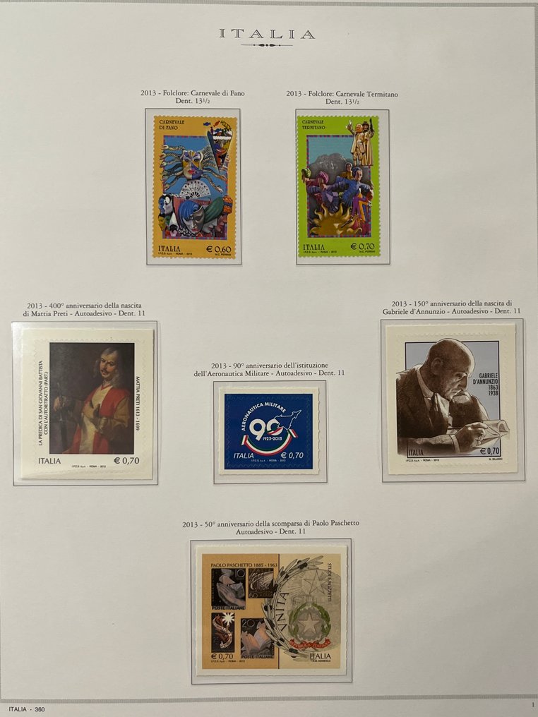 意大利 2013 - 意大利共和国2013年邮票，全新，带完整的胶水。 #1.0