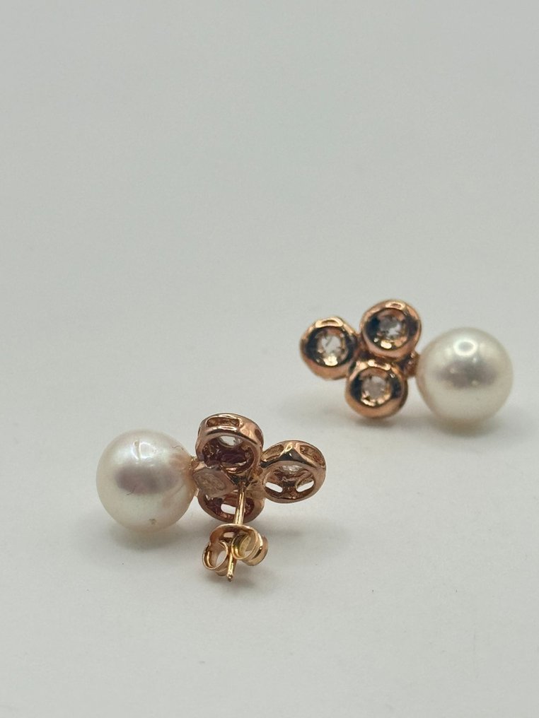 没有保留价 - 耳环 - 9 kt. 银, 玫瑰金 钻石 (天然)  - 珍珠 #1.0