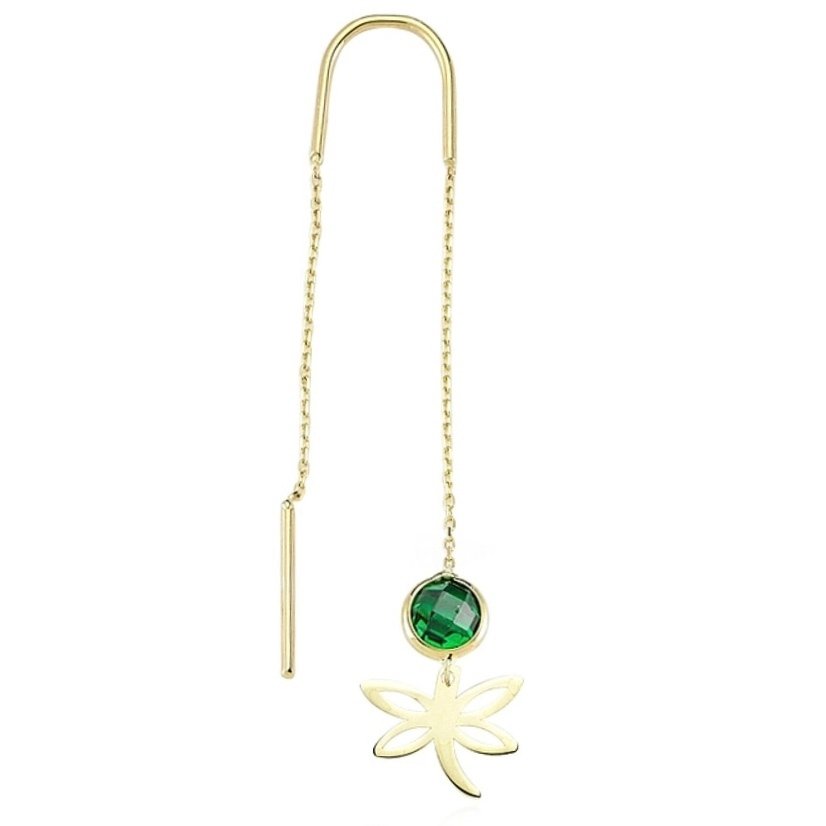 Ingen mindstepris - Handmade - Øreringe - 14 karat Gulguld Zirkon - Dragonfly Grønsten #1.0