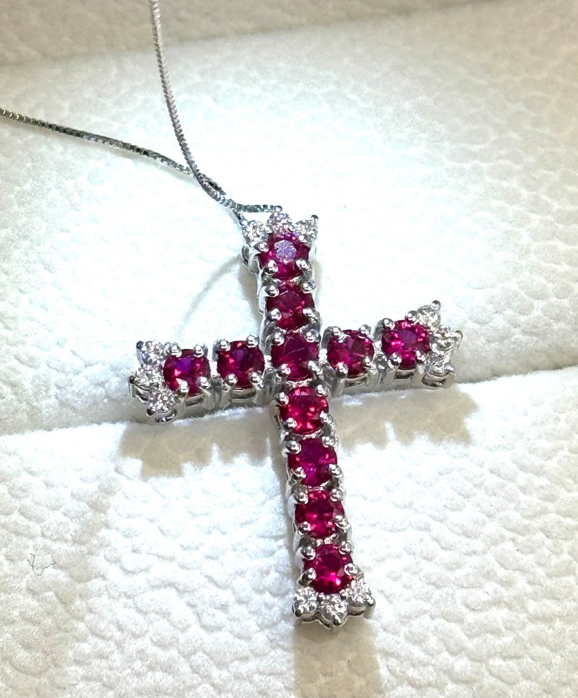 Κολιέ με μενταγιόν - 18 καράτια Λευκός χρυσός -  2.50ct. tw. Ρουμπίνι - Διαμάντι #1.0