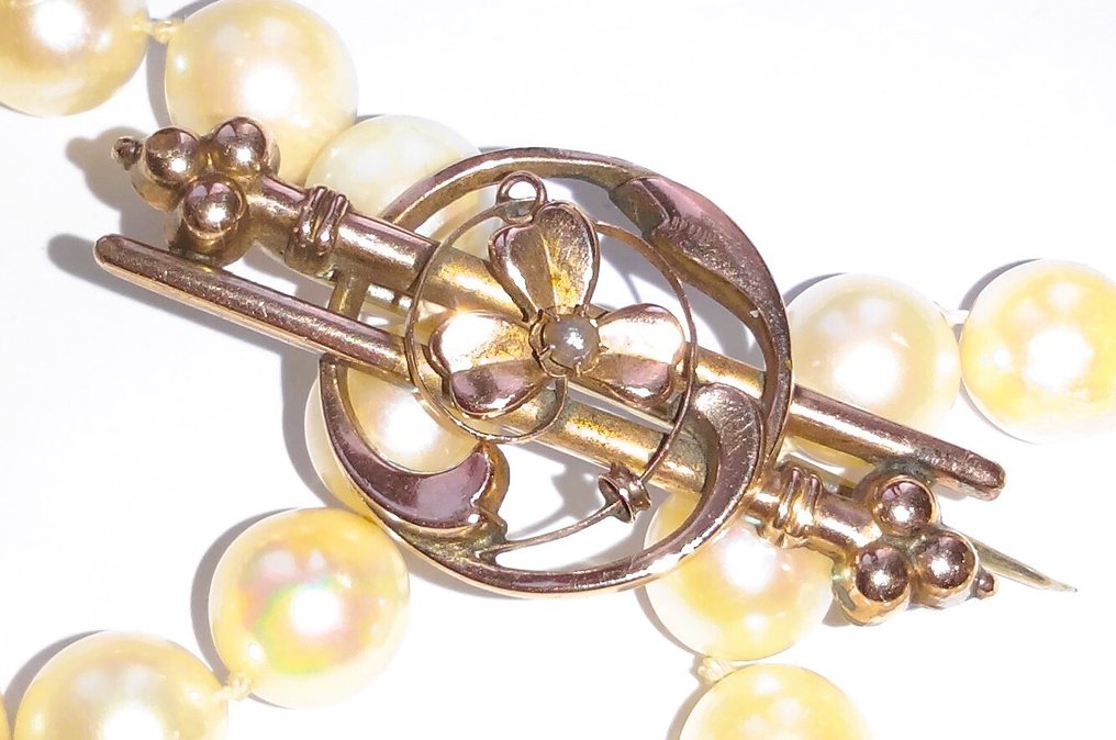 Sem preço de reserva - Colar Akoyaperlen de 84 cm de comprimento - Broche de ouro amarelo 14 kt - Pérola de relógio #3.2