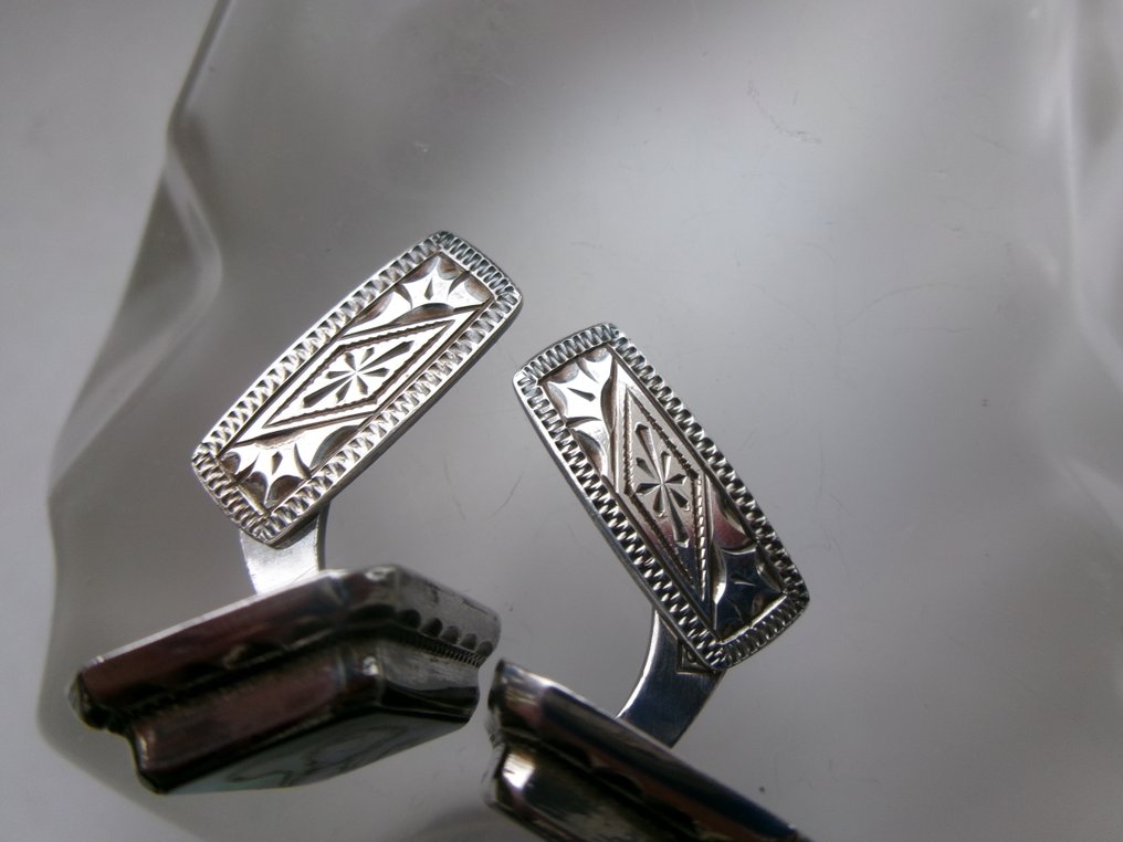 Sølv, Abalone perlemor - Manchetknapper - Art Deco #4.3