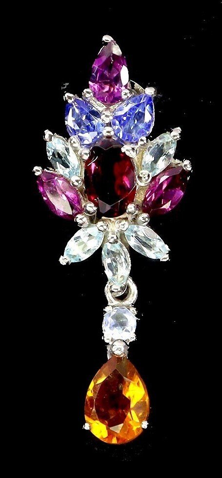 沒有保留價 - 耳環 銀 黃水晶 - 石榴石 - 坦桑石，海蓝宝 #1.0