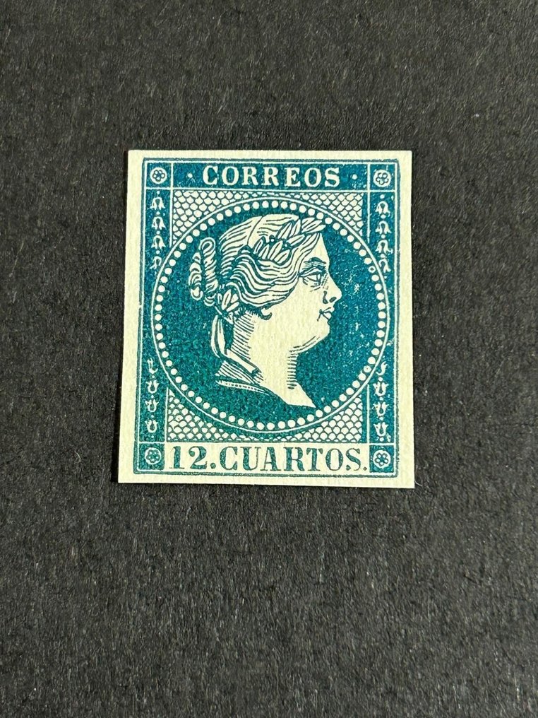 Spanien 1855 - Isabel II. Test 12 Viertel dunkelblau grau - Galvez 211 #2.1