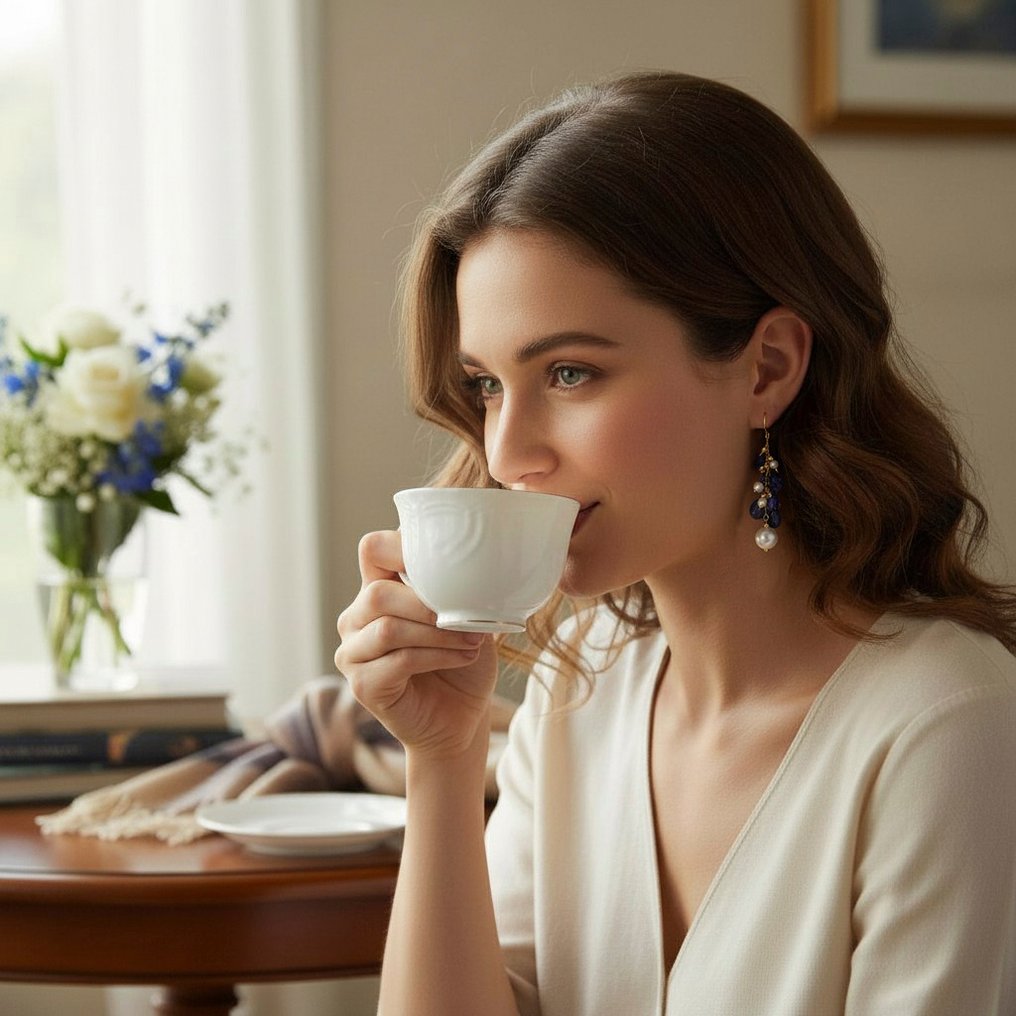 沒有保留價 - 耳環 - 18 克拉 黃金 珍珠 - 藍寶石 #2.1