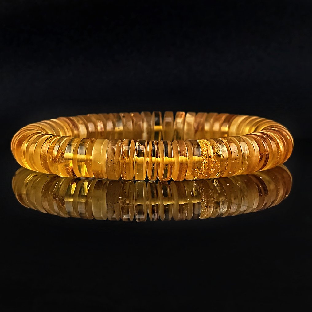 黄金波罗的海琥珀手链——光滑圆盘设计,天然清澈 - 琥珀 (没有保留价) #1.0