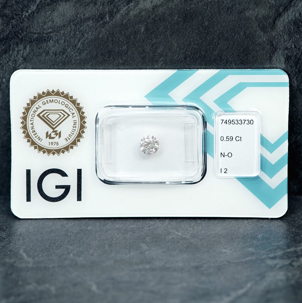 没有保留价 - 1 pcs 钻石  (天然)  - 0.59 ct - 圆形 - N (带色彩的) - I2 内含二级 - 国际宝石研究院（IGI） #1.0