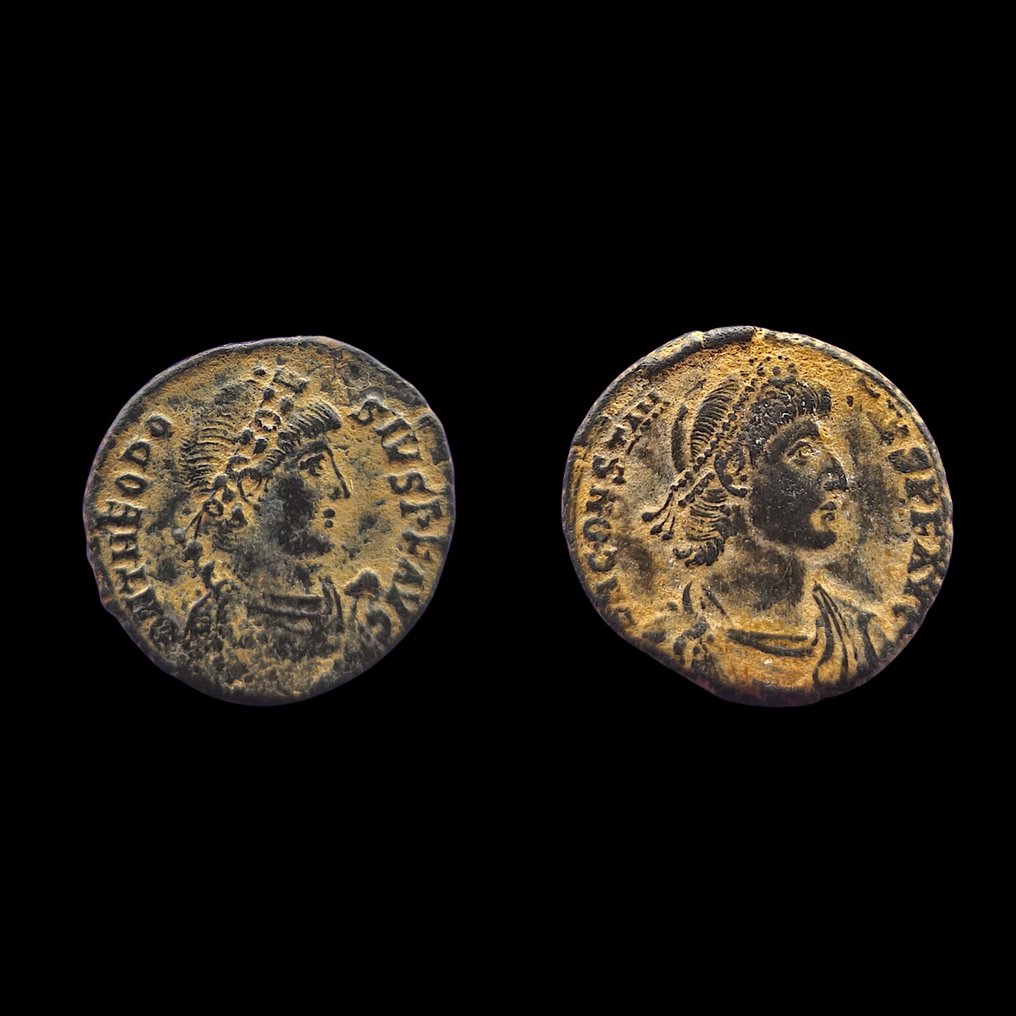Roman Empire Lote de 2 monedas Æ Teodosio & Constans  (No reserve price) #1.0