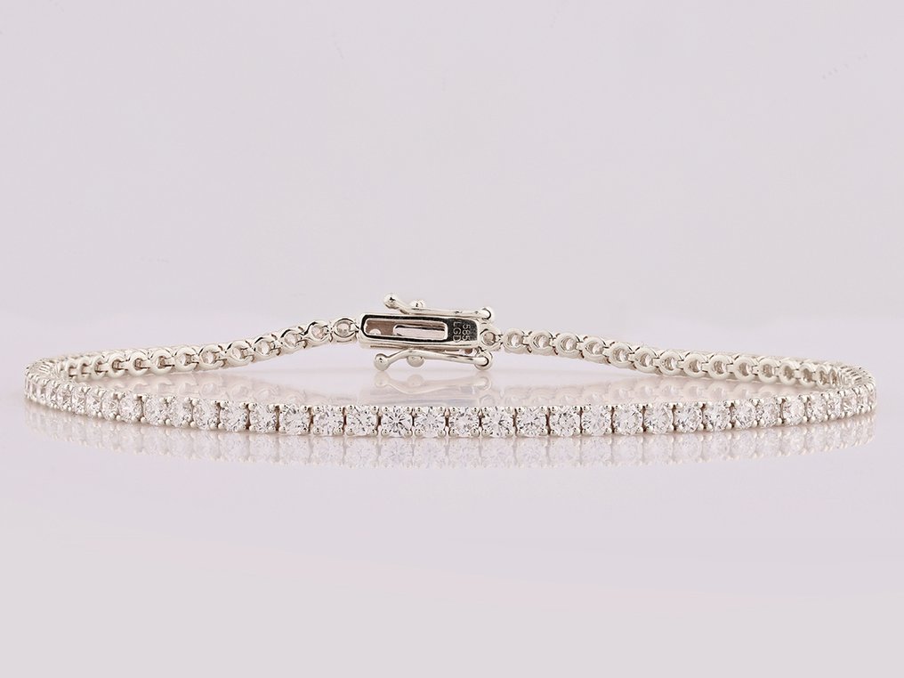 手鈪 - 14 克拉 白金 -  3.28ct. tw. 鉆石 (天然) #1.0