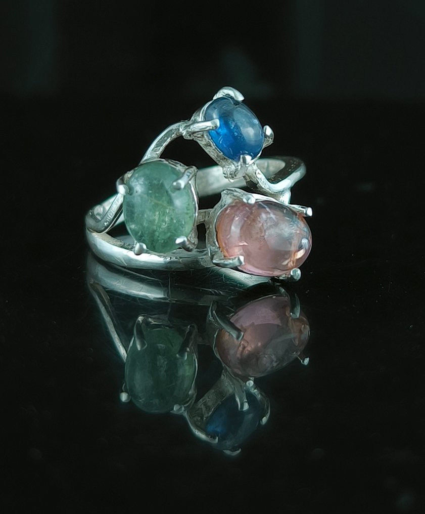 Kyanit - Sølv - Amulet ring - Turmalin #1.0