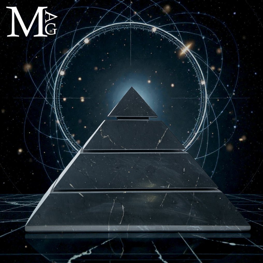 Shungite – L'énergie primordiale du carbone ancien dans le pyramide en monolithe de carbone ancien - Hauteur : 135 mm - Largeur : 205 mm- 4909 g #2.1