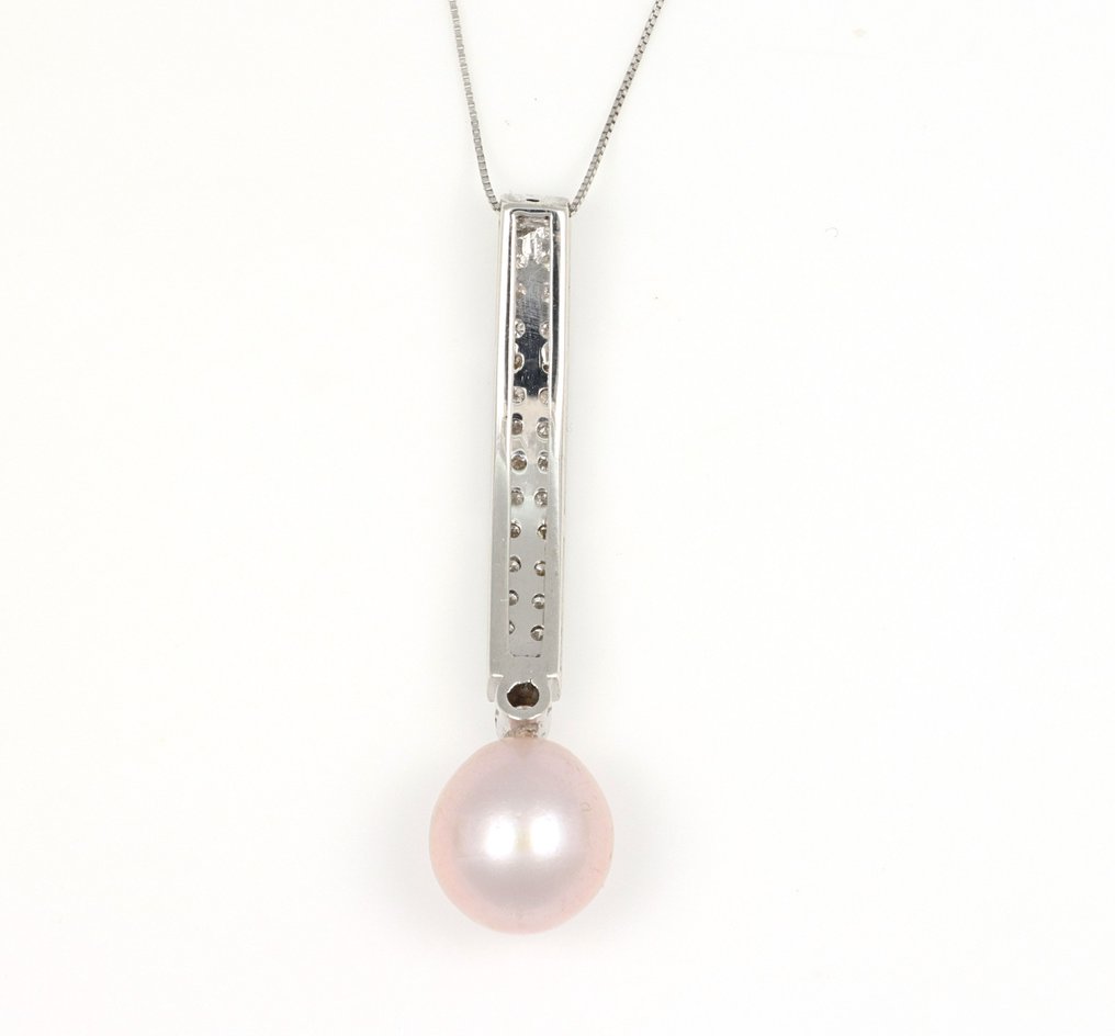 没有保留价 - 吊坠项链 - 18K包金 白金 -  0.35ct. tw. 钻石 (天然)  - 珍珠 #4.3