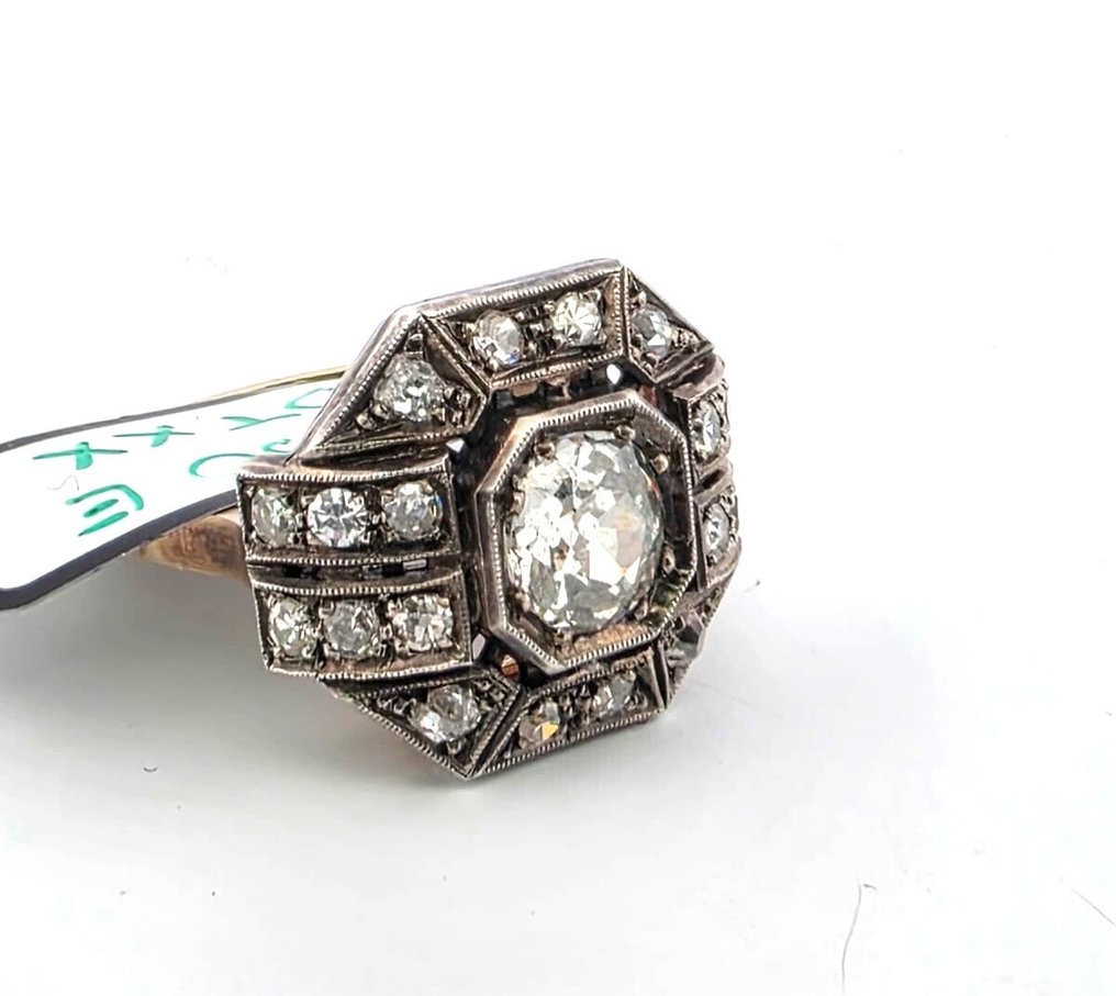 Ring - 12 kt. Geel goud, Zilver -  1.90ct. tw. Diamant (Natuurlijk)  - Diamant #2.1