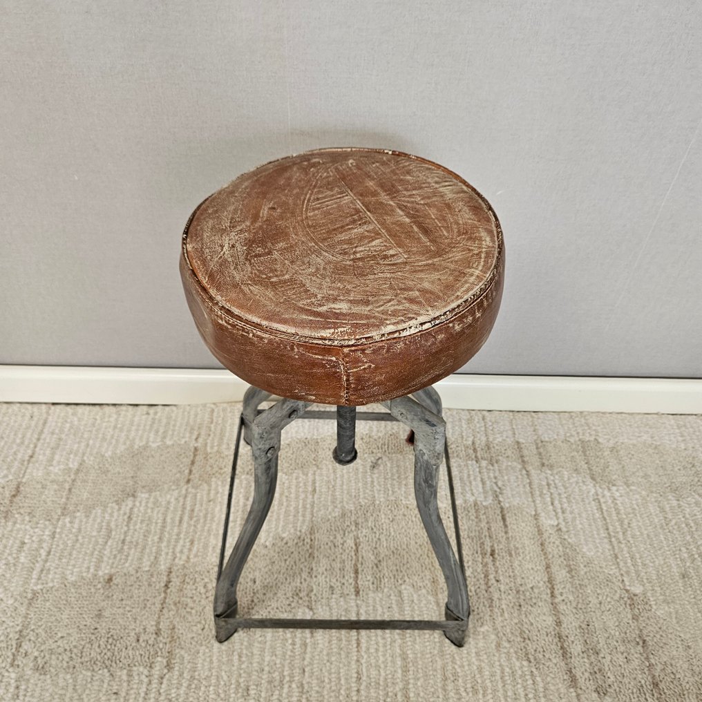 Sgabello - Supporto rotante regolabile in altezza - Pelle, Ferro #1.0