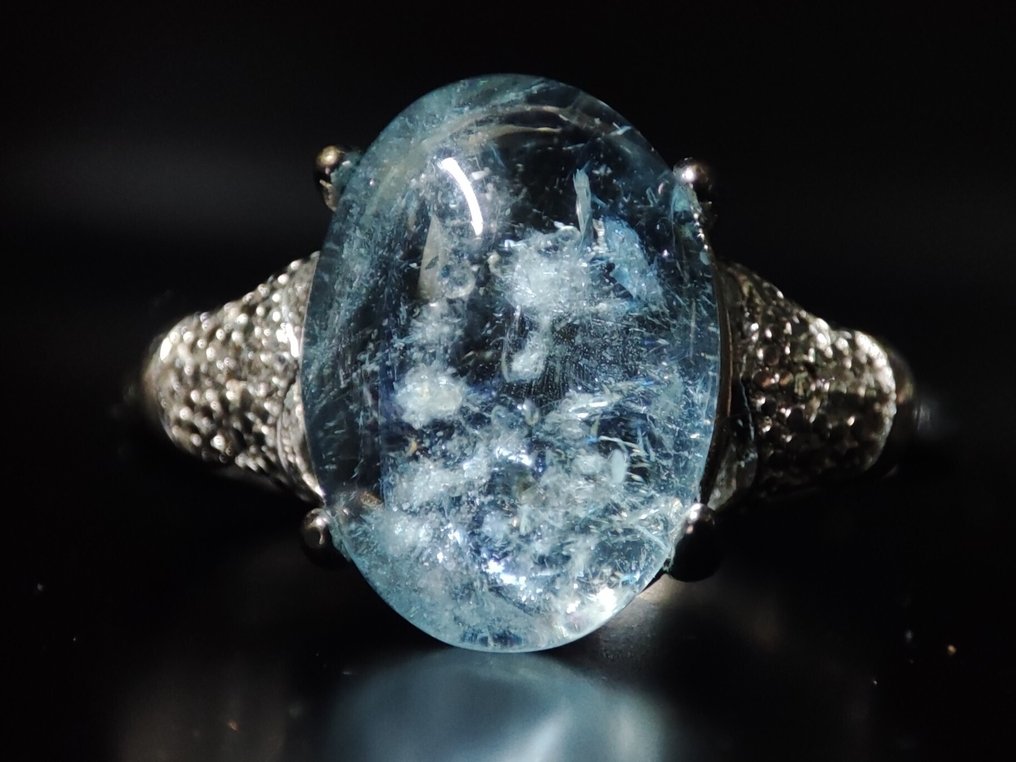 非常美丽稀有的天然海蓝宝石和黄玉925银戒指，免运费 - 戒指 #1.0