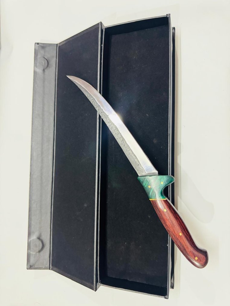 厨刀 -  日本的鱼片刀（044） - 少钢环氧树脂与盒子 - 日本 - 达马斯克斯片刀 #3.2