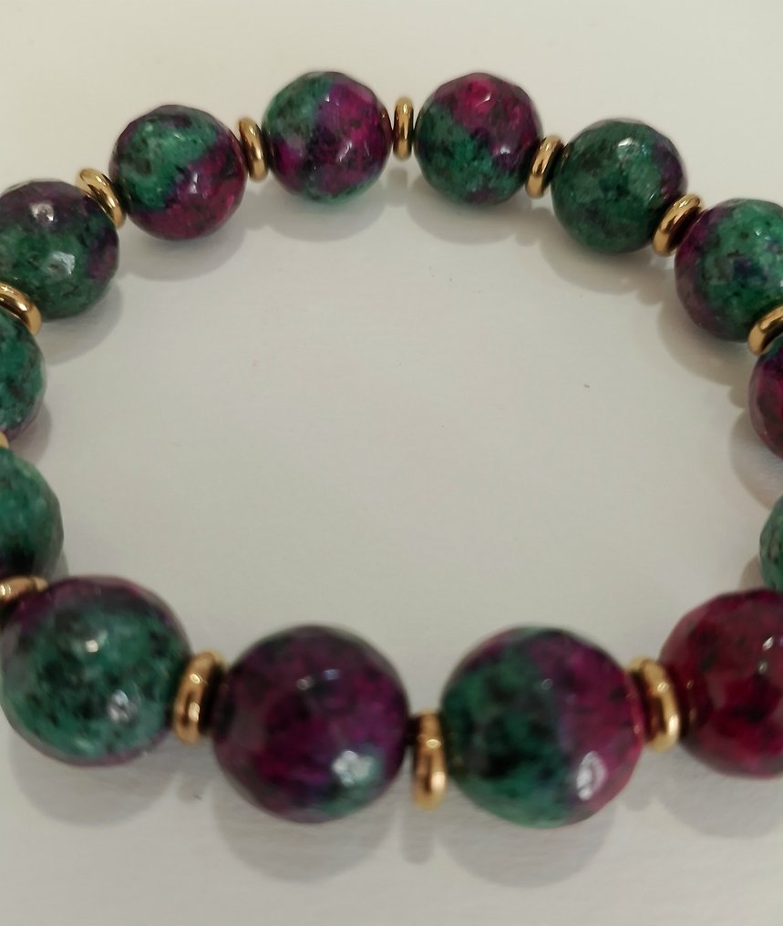 天然石材伊匹多特（Epidote）和佐伊石（Zoisite），紫色和绿色手链，华丽且独特，非常适合实现愿望。 - 手鈪 #3.2