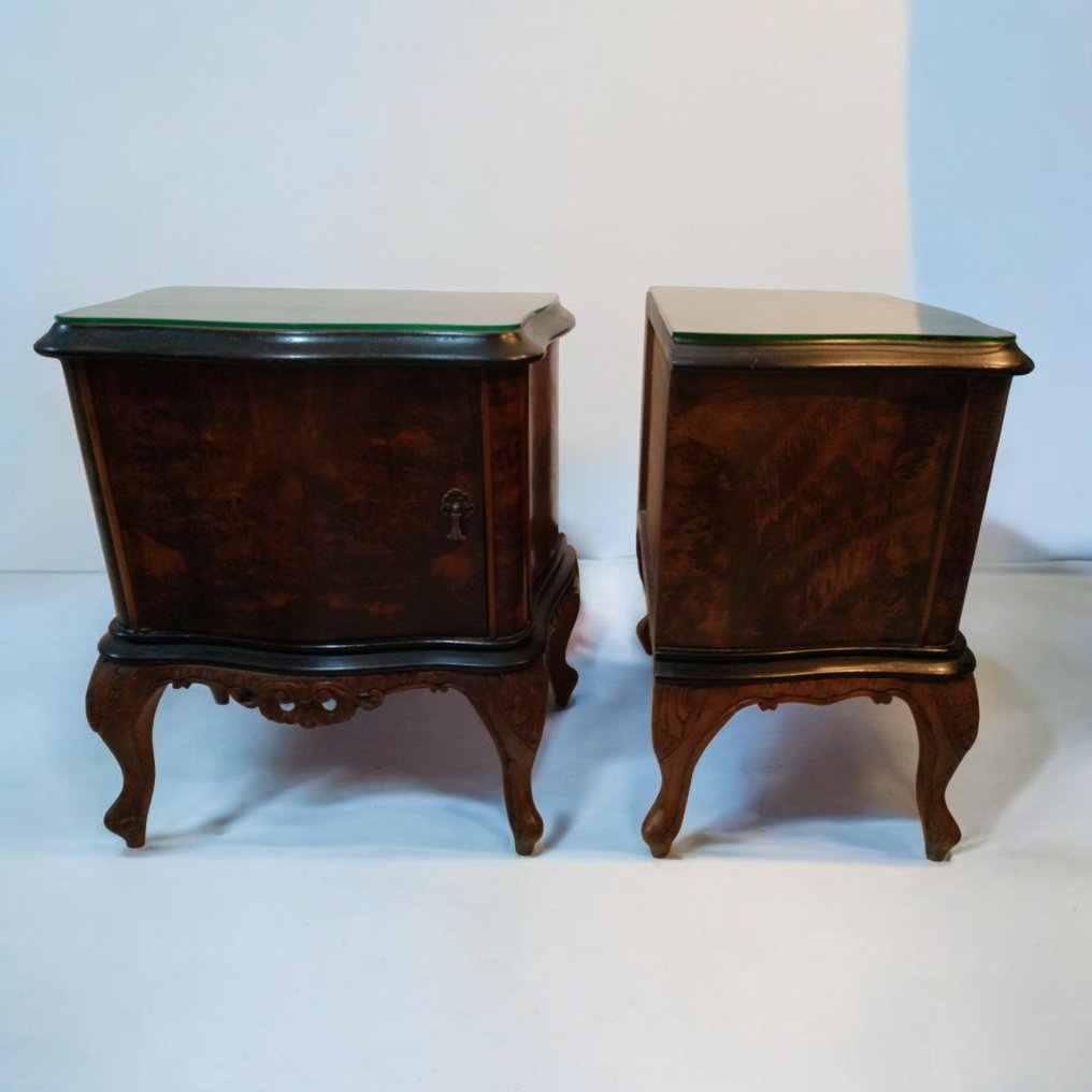 Table de chevet - Noyer, Ronce de noyer - Ensemble de 2 pièces #1.0