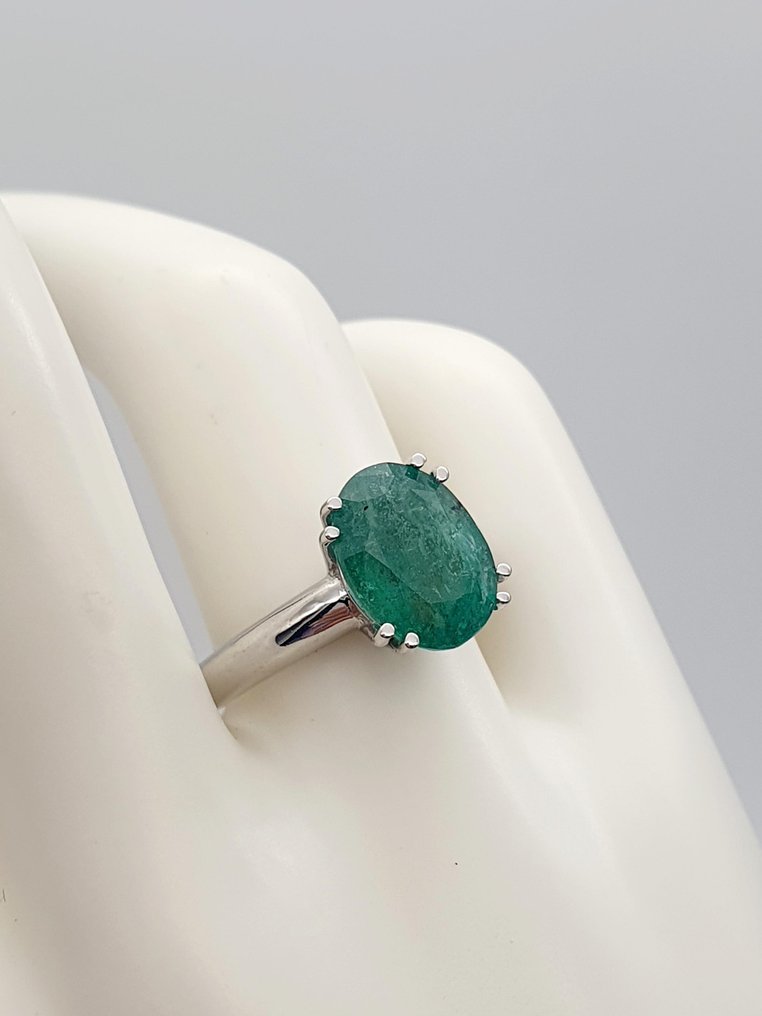 Ring - 14 karaat Witgoud -  3.82ct. tw. Smaragd #3.2