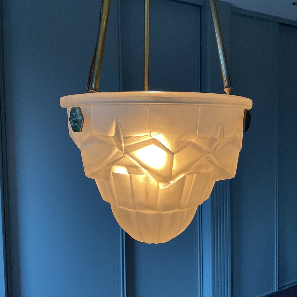 Degué - Lamp - signed Degué - Satinated Glass - Suspension Lamp #3.2