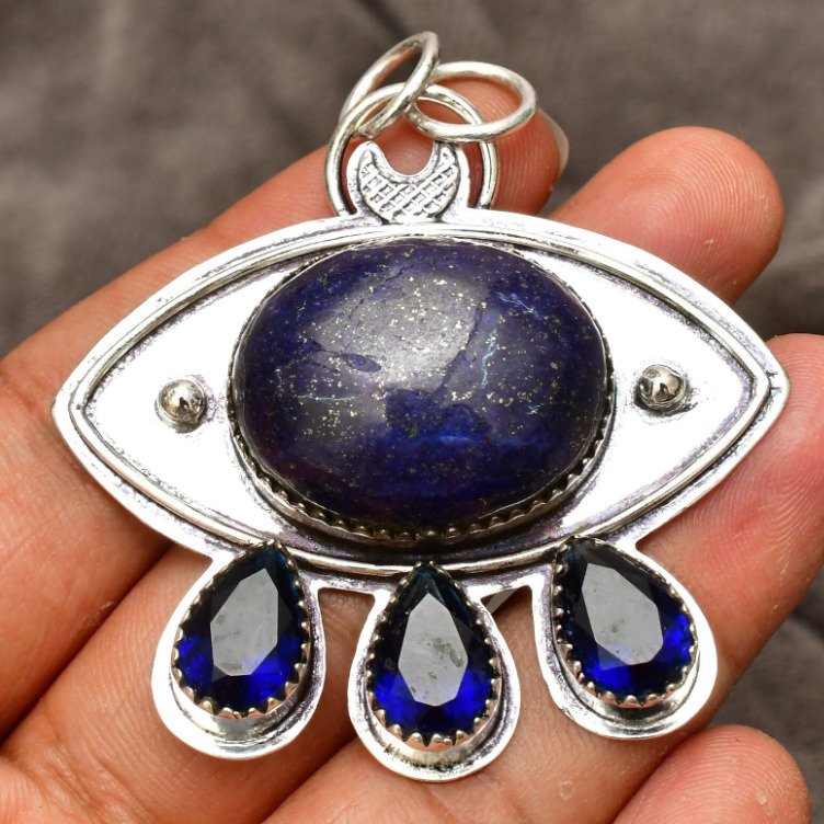 Fără preț de rezervă - Colier cu pandantiv Argint Lapid Iazuli - Safir - Colier 925 cu lapislazzuli. #1.0