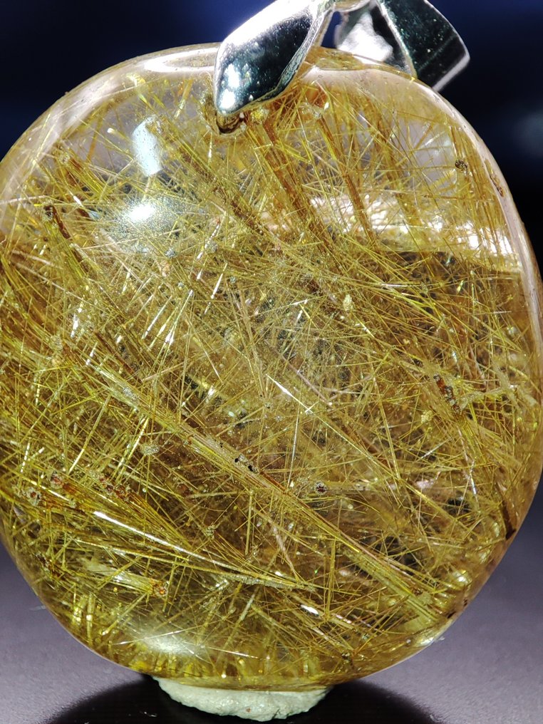 无保留价，非常漂亮，非常罕见，透明金色金红石包裹水晶石吊坠，925银夹子 - 吊坠 #4.3