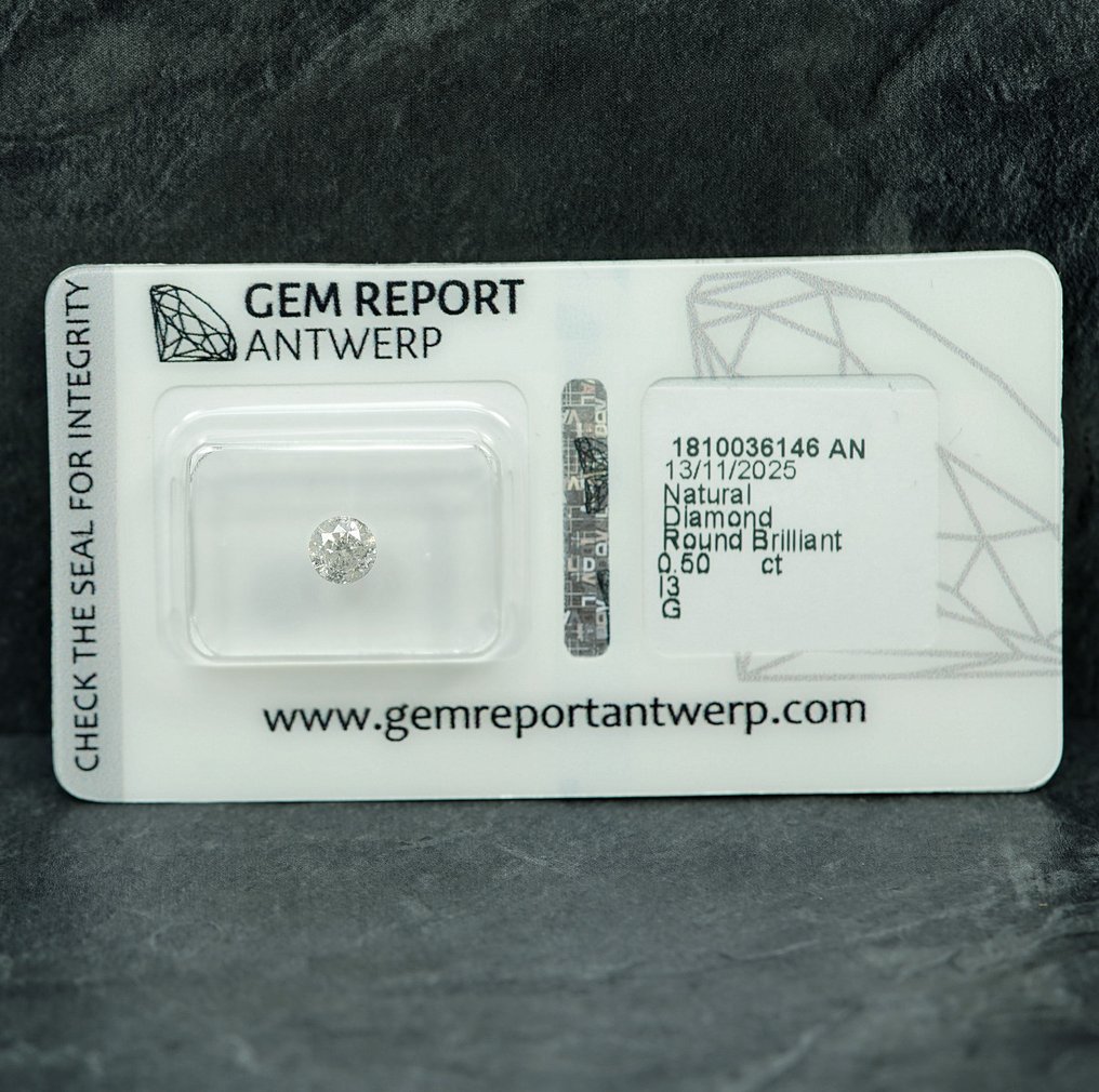 Senza prezzo di riserva - 1 pcs Diamante  (Naturale)  - 0.50 ct - Rotondo - G - I3 - Gem Report Antwerp (GRA) #1.0