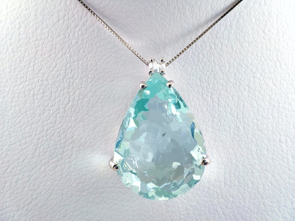 χωρίς τιμή ασφαλείας - Κολιέ με μενταγιόν - 18 καράτια Λευκός χρυσός - 8.29ct. tw. Ακουαμαρίνης - Διαμάντι #3.2