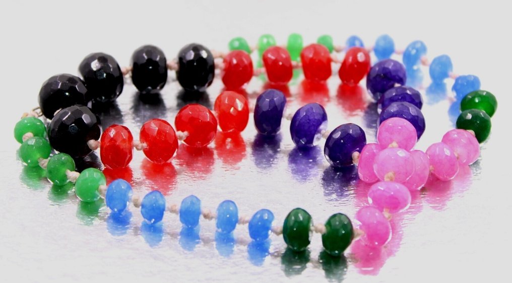 Πολύ όμορφο κολιέ με χειροποίητους πολύπλευρους χάντρες, σμαράγδια, κορινθιακό, τανζανίτη, αμέθυστο, Κοσμήματα- 56.5 g - (1) #4.3