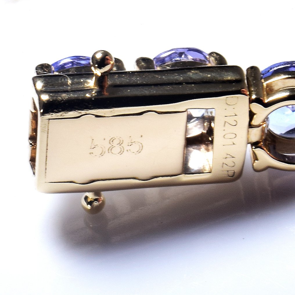 Βραχιόλι - 14 καράτια Κίτρινο χρυσό -  10.54ct. tw. Τανζανίτης - Πιστοποιητικό GFCO #1.0