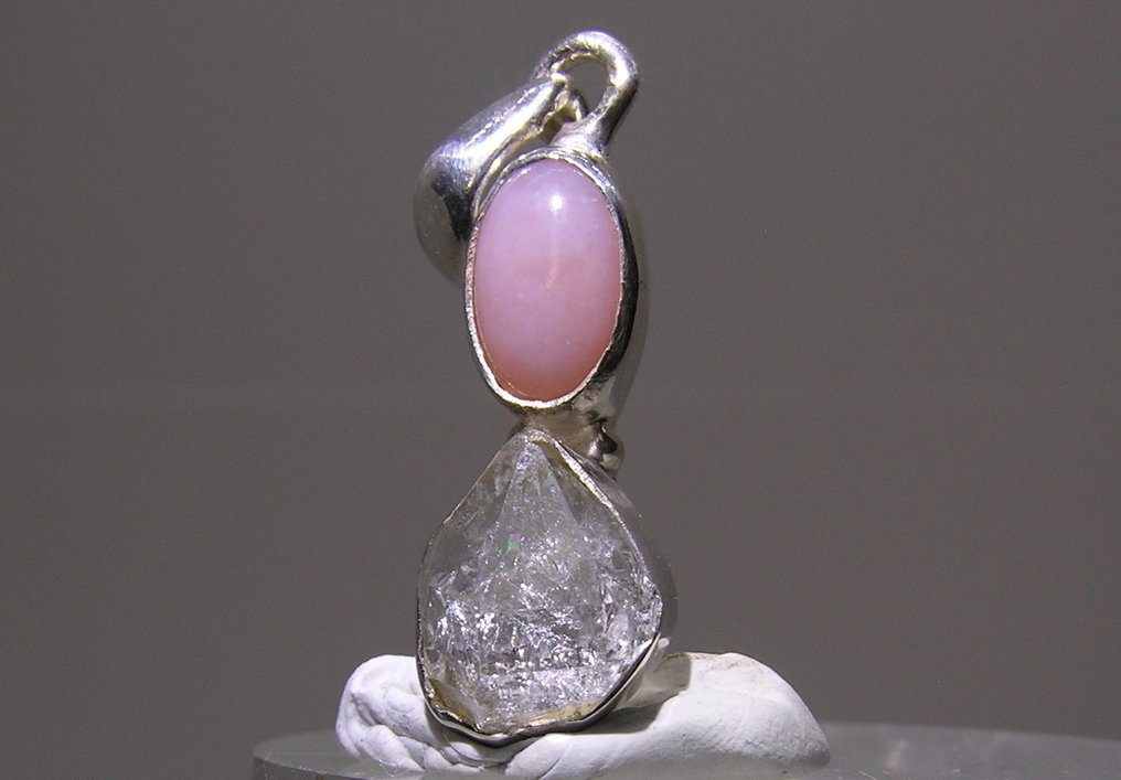 Herkimer Diamond & Pink Opal Pendant - Height: 34 mm - Width: 9 mm- 2.89 g - (1) #1.0