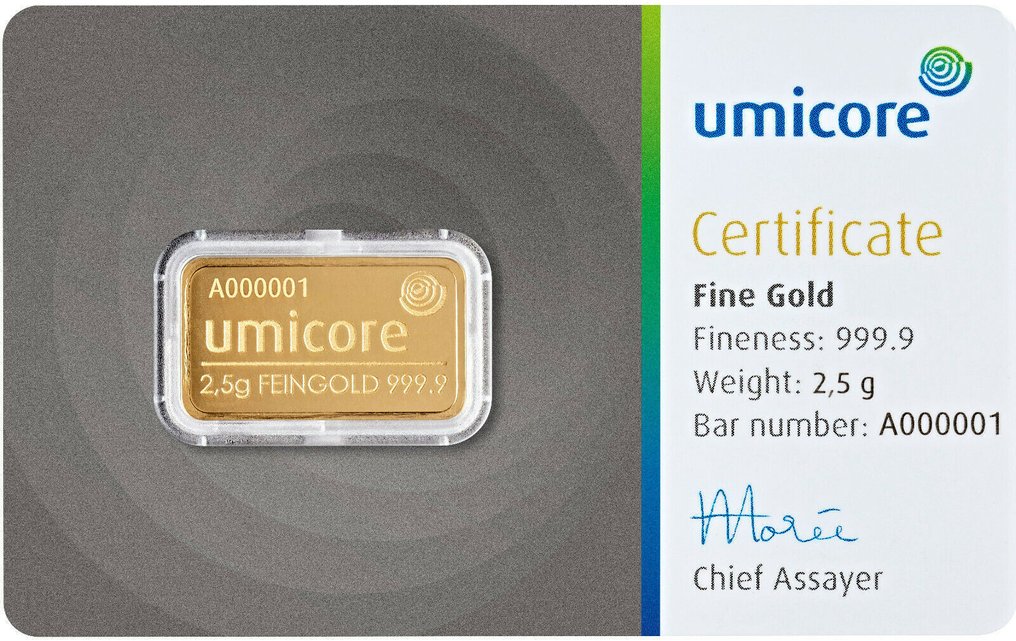 2,5 grams - Gold .999 - Umicore - Sealed & with certificate #1.0