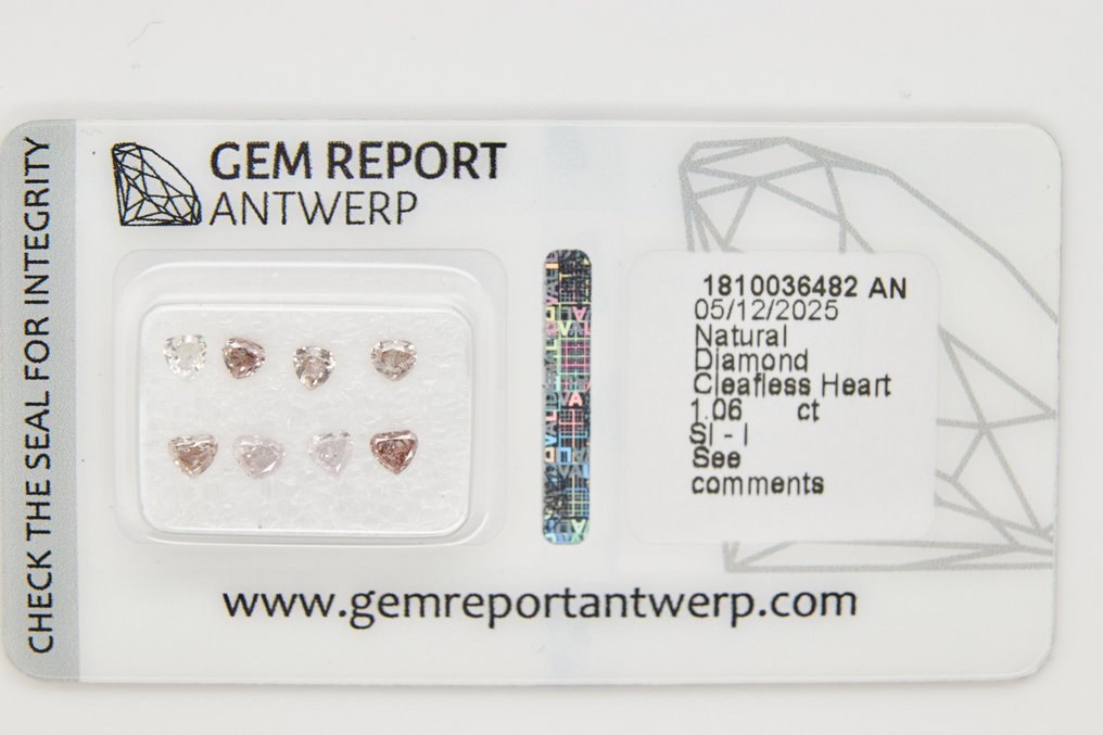No reserve price - 8 pcs Diamond (Natural) - 1.06 ct - Heart - SI1, SI2, I1, I2, I3 - Gem Report Antwerp (GRA) #1.0