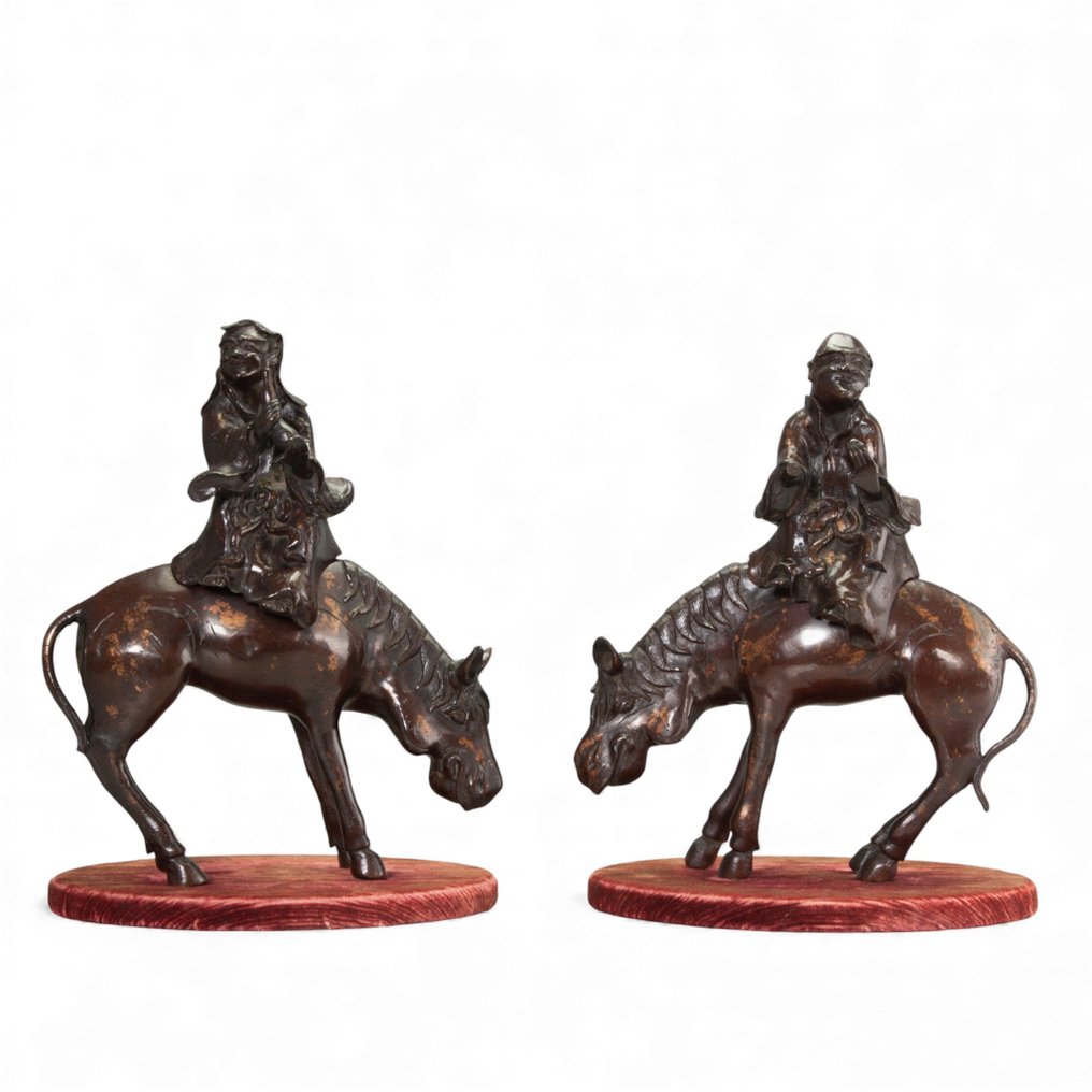 Een paar bronzen sculpturen - Zhang Guo Lao - 19e eeuw - Bronze - Kina - Qing-dynastiet (1644-1911) #1.0