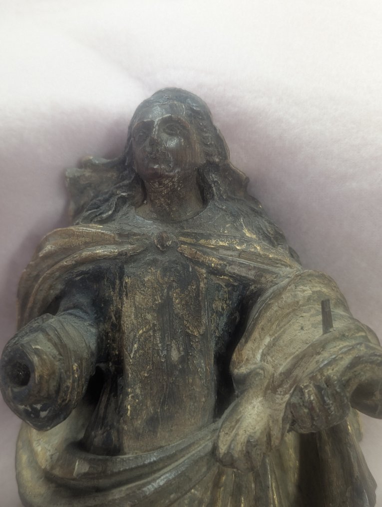 Antikk trefigur på sokkel - Madonna - 39 cm - Antikvitet - Tre - 1850-1900, 1750-1800 #3.2