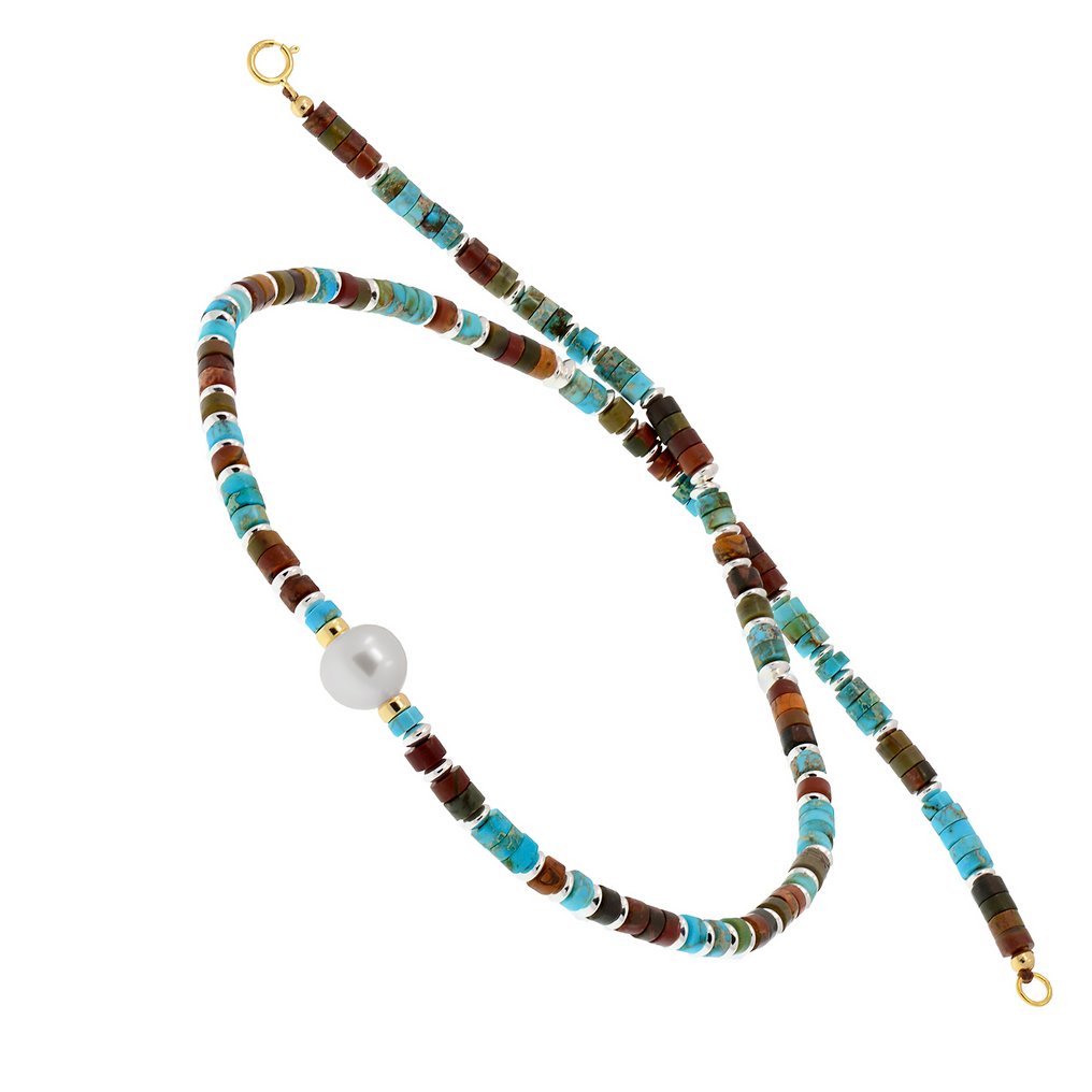 Ingen mindstepris - Halskæde - 18 kraat Gulguld, Sølv Perle - Blandede ædelsten #1.0