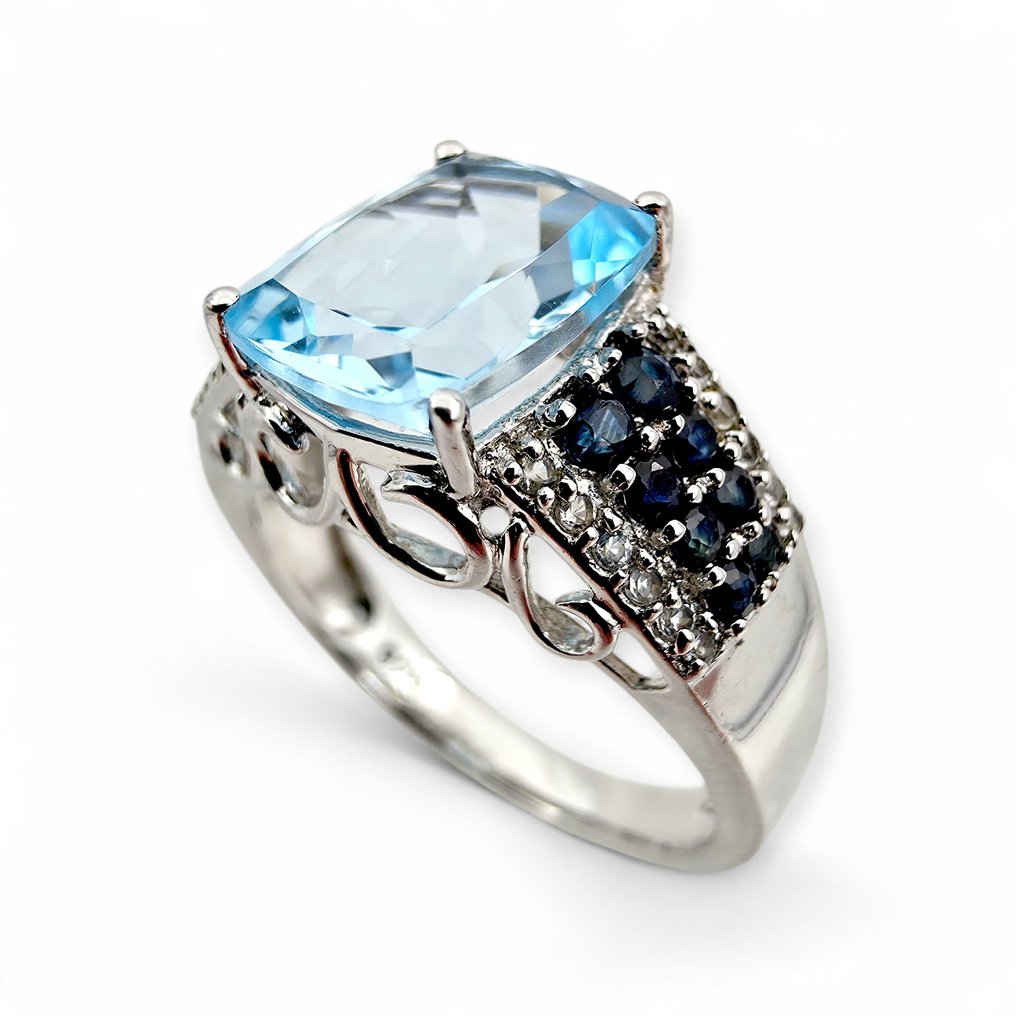 Senza prezzo di riserva - Anello Argento - Topaz, Sapphire (Certificato) #2.1
