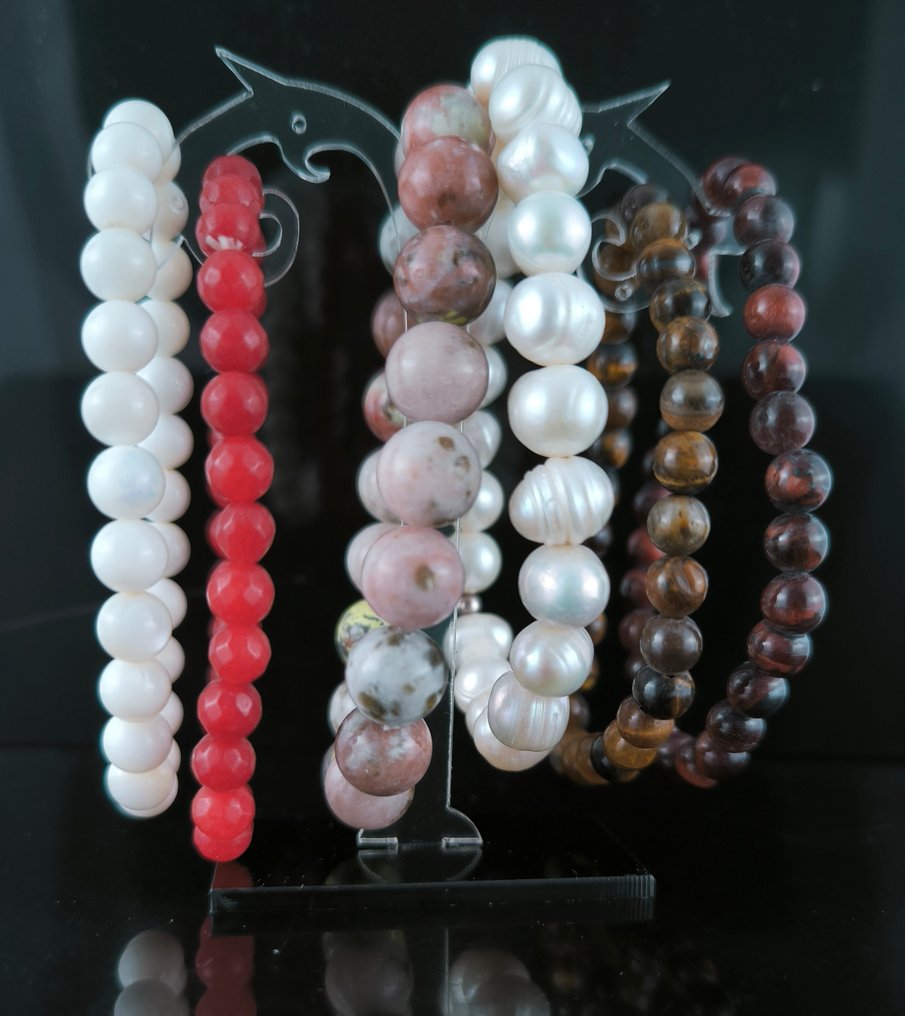 Πέρλα του ποταμού, Μάργαρο, Ρουμπίνι, Μάτι τίγρης, μάτι αετού, ροδοκρύσταλλος Κοσμήματα - Ύψος: 10 mm - Πλάτος: 10 mm- 97.16 g - (1) #1.0