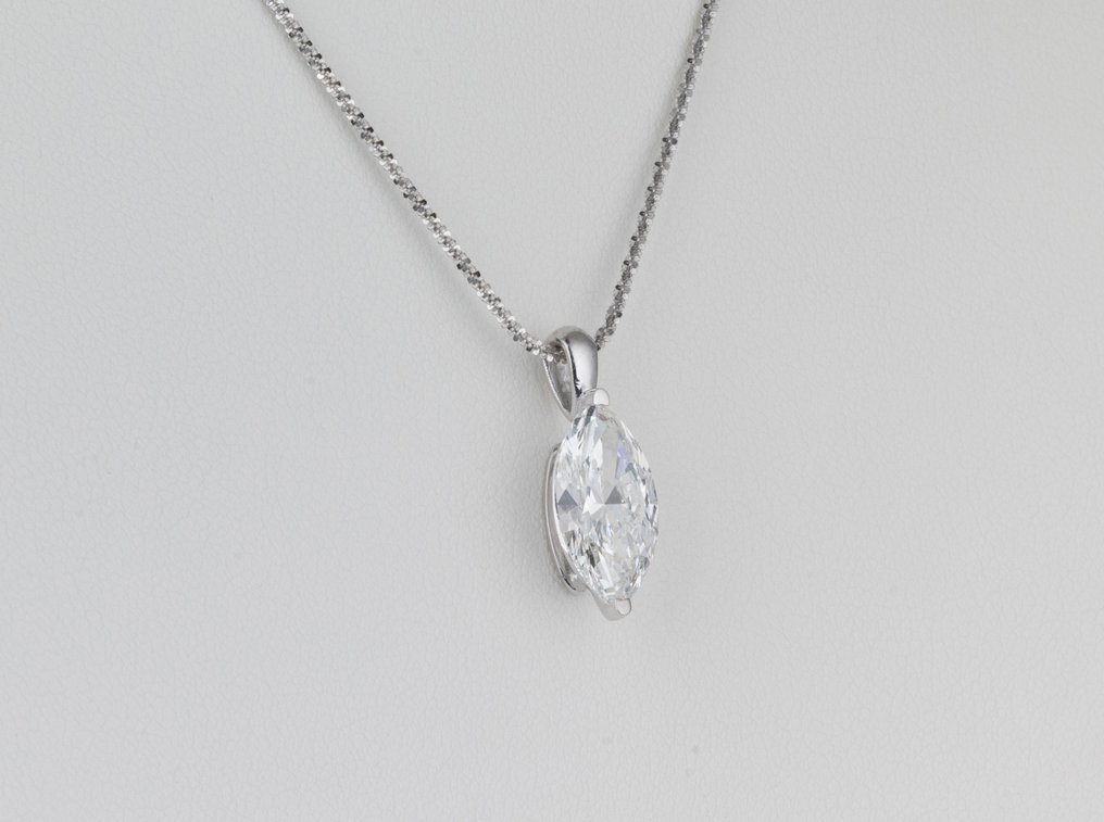 Αλυσίδα - 14 καράτια Λευκός χρυσός -  3.01ct. tw. Διαμάντι (Εργαστηριακής καλλιέργειας) - Marquise F-VVS2 #3.2